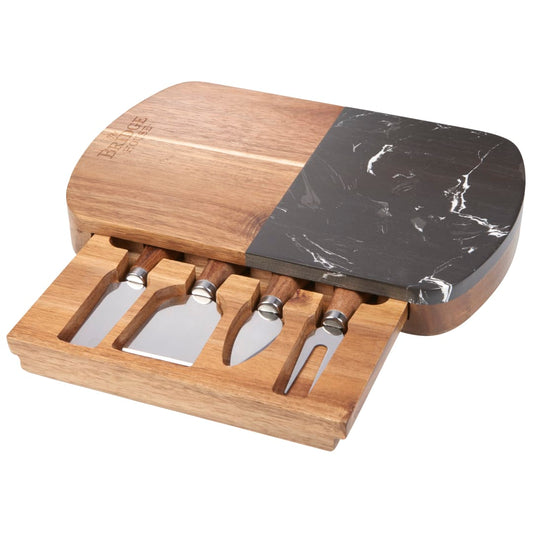 Black Marble Cheese Board Set with Knives – Natural