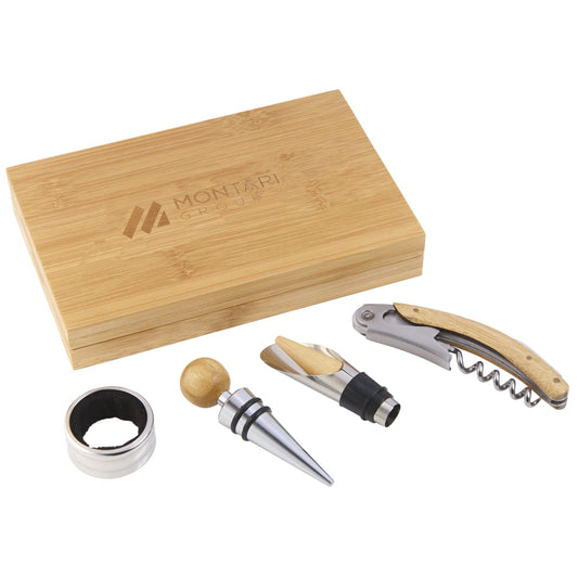 4 Piece Bamboo Wine Gift Set – Natural