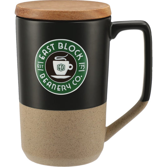 Tahoe Tea &amp; Coffee Ceramic Mug with Wood Lid 16oz – Black