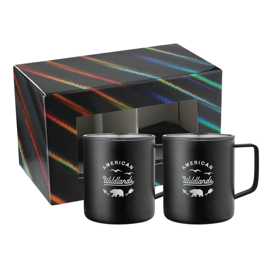 Rover Camp Mug 14oz Powder coated 2 in 1 Gift Set – Black