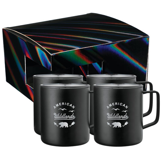 Rover Camp Mug 14oz Powder coated 4 in 1 Gift Set – Black