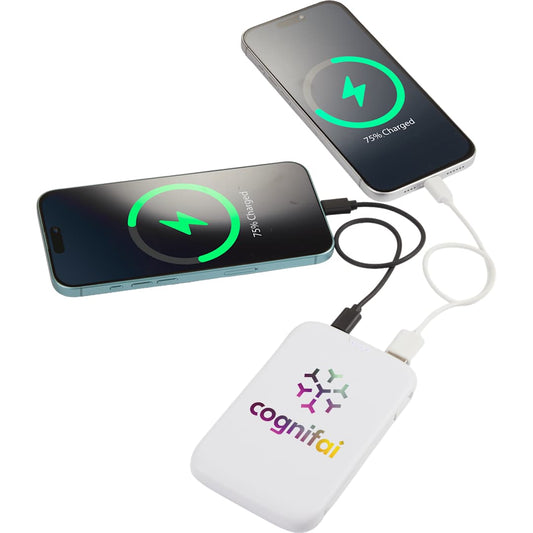 UL Listed 5000 20W Power Bank with Integrated Cabl – White
