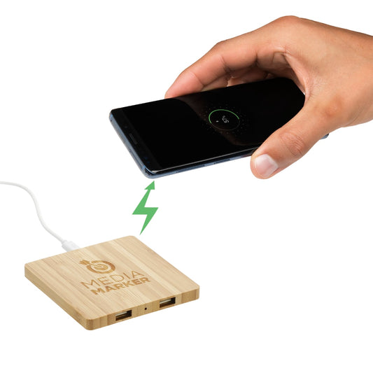 FSC® 100% Bamboo Wireless Charge Pad w/Dual Output – Natural