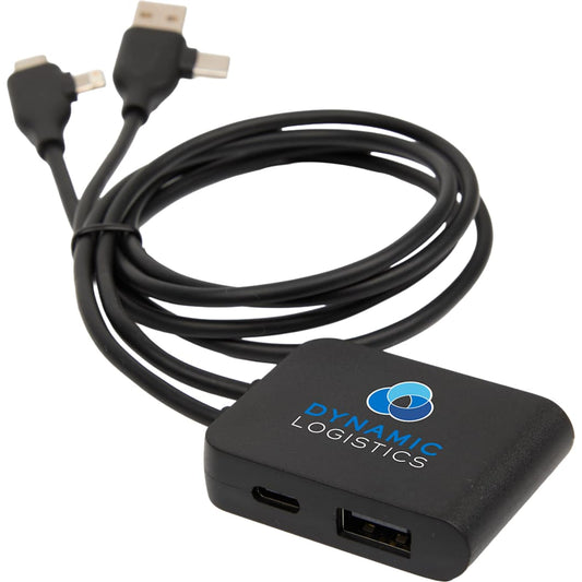 5-IN-1 Charging Cable with USB-A/C Hub – Black