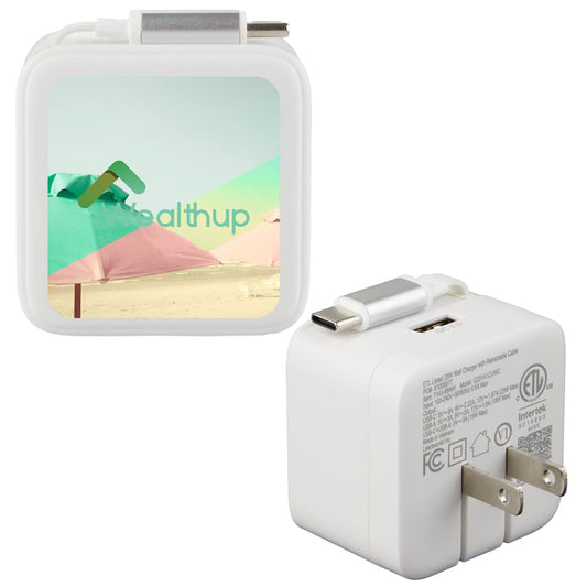ETL Listed 20W Wall Charger with Retractable Cable – White