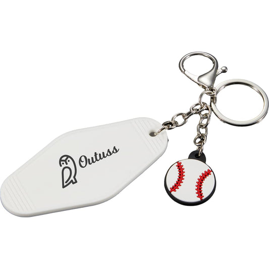 Retro Baseball Motel Keychain – White