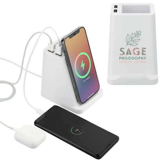 Wireless Charger Pen Holder/Dual Outputs – White