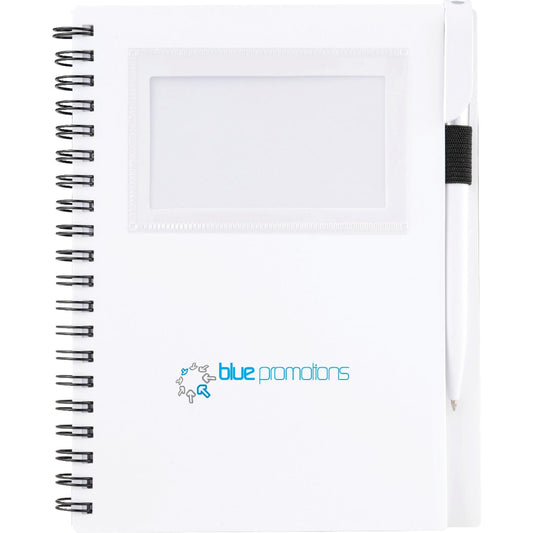 FSC® Mix 5.5" x 7" Star Spiral Notebook with Pen – White