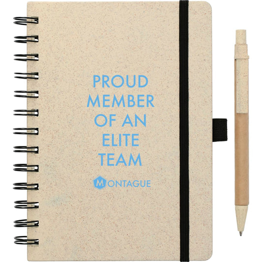 FSC® Mix 5" x 7" Wheat Straw Notebook with Pen – Tan
