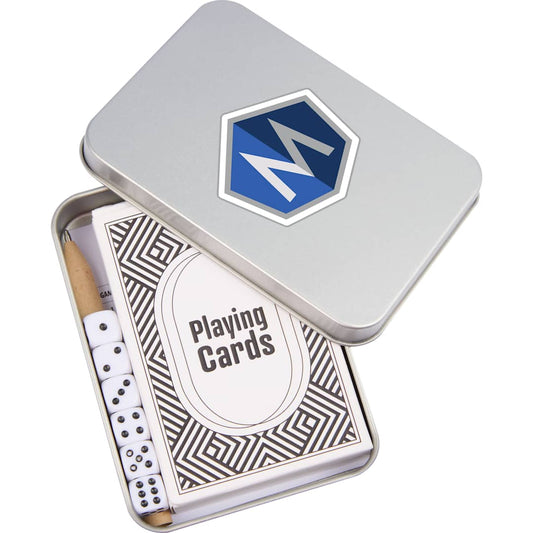 Playing Cards &amp; Dice Game Set – Silver