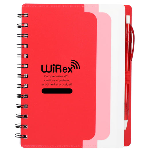 5" x 7" Recycled Dual Pocket Spiral Notebook w Pen – Red