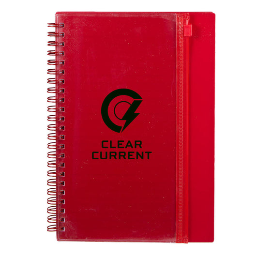 5.5" x 8.5" Spiral Notebook with Clear Pocket – Red
