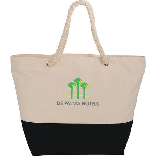 Zippered 12oz Cotton Canvas Rope Tote – Black