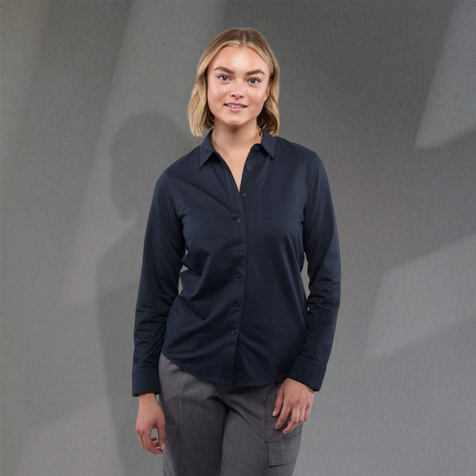 TATRA Eco Long Sleeve Knit Button Up Shirt-Women's – Blue