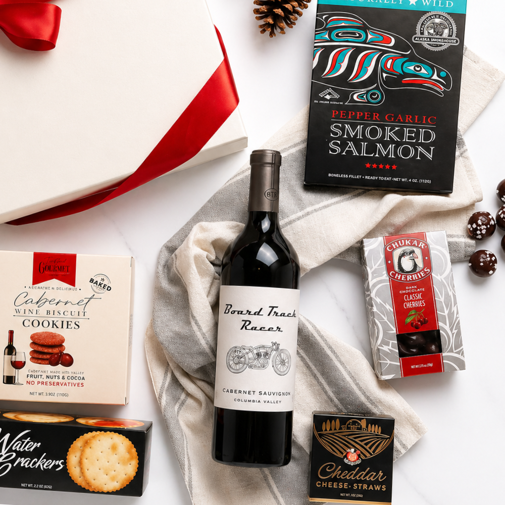wine gift box with mark ryan wine and snacks